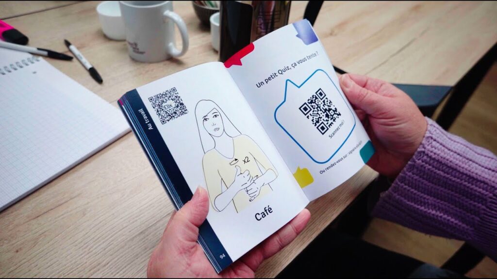 How to sign Dictionnaire De Langue Des Signes Poche in ASL